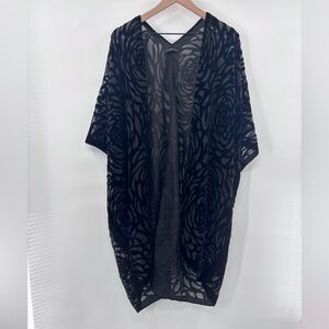 Do Everything in Love Black Sheer Velvet Burnout Kimono One Size